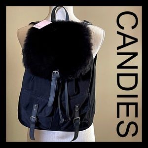 NWT CANDIE’S BLACK FAUX FUR TRIM BACKPACK